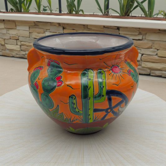 The Talavera Hub • Hand-Painted Talavera Cactus Flower Pot | Desert Michoacana