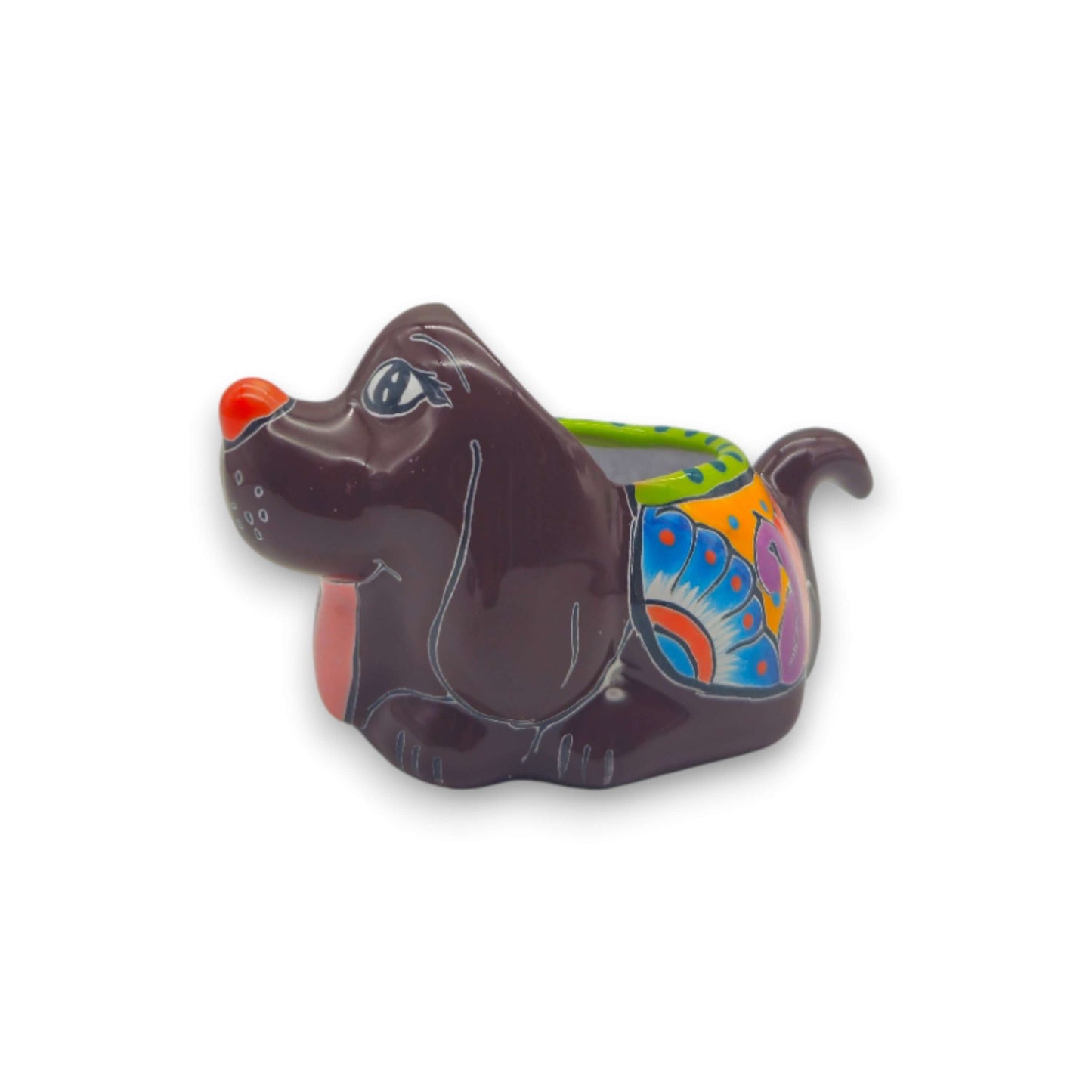 Colorful Talavera Dog Planter | Hand-Painted Mexican Figurine