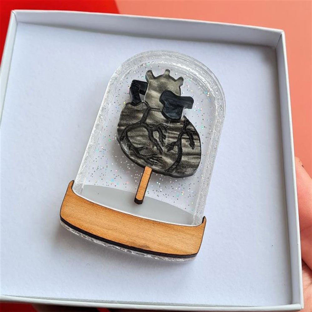 Heart In A Bell Jar Brooch by Cherryloco BLACK