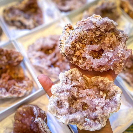 Large Raw Pink Amethyst Geodes from El Choique Mine Argentina Mandala Gems