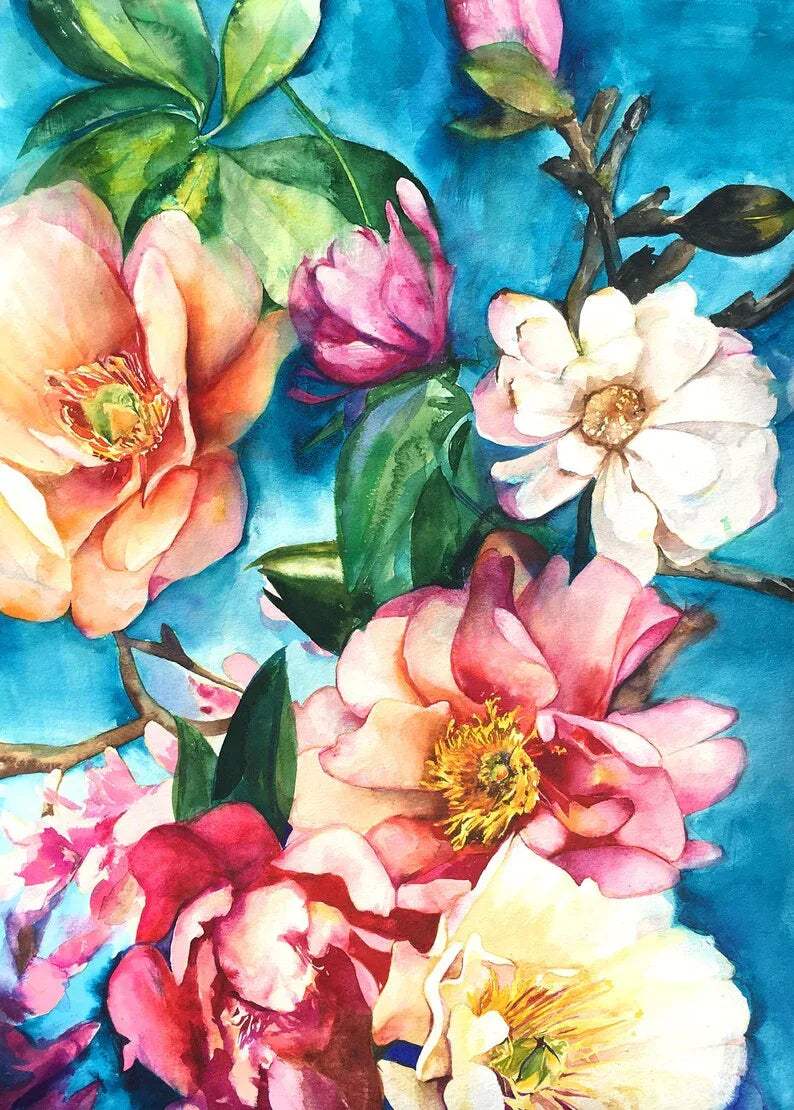 Tropical Floral I Original Watercolor – Vibrant Botanical Art