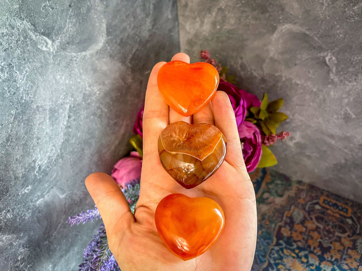 Pocket Sized Carnelian Hearts