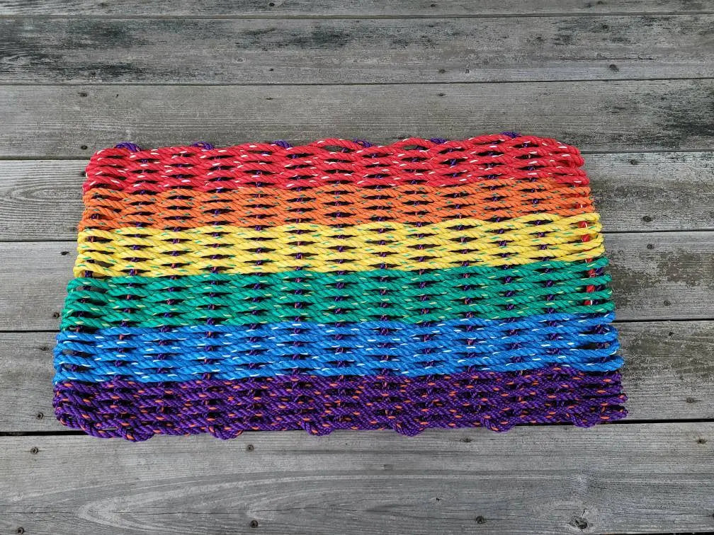 Rainbow Rope Mat made with Lobster Rope, Maine Made Little Salty Rope