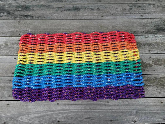 Rainbow Rope Mat made with Lobster Rope, Maine Made Little Salty Rope