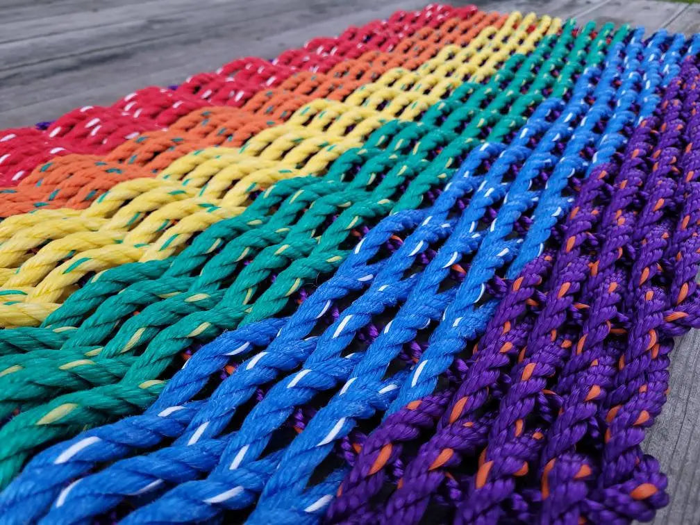 Rainbow Rope Mat made with Lobster Rope, Maine Made Little Salty Rope