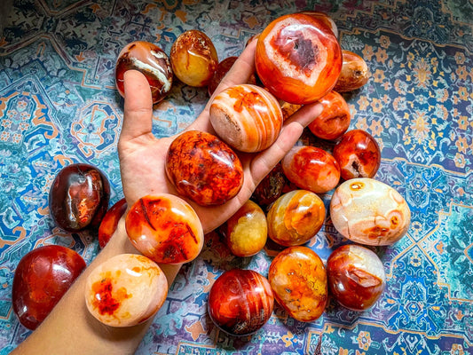 Ethically Sourced carnelian crystal Palm Stone Mandala Gems