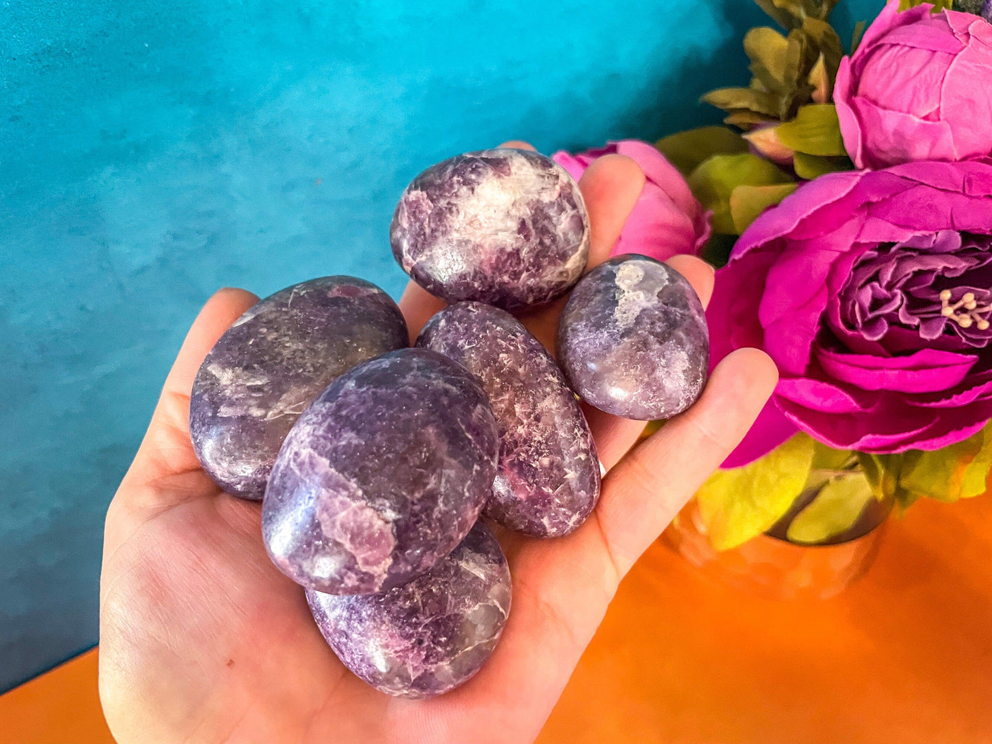 Lepidolite palm stone for TRANQUILITY