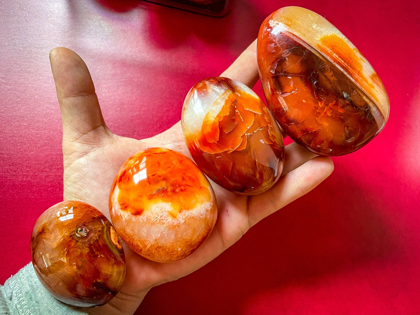 Ethically Sourced carnelian crystal Palm Stone