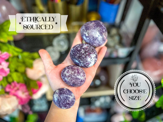 Lepidolite palm stone for TRANQUILITY