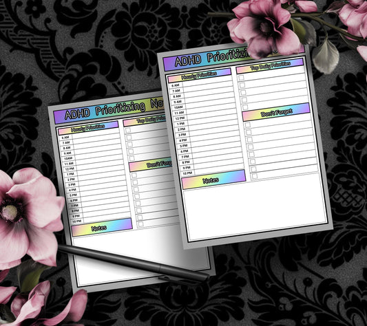 ADHD Prioritizing Notepad: Rainbow Daily Task Planner Gothic Garage
