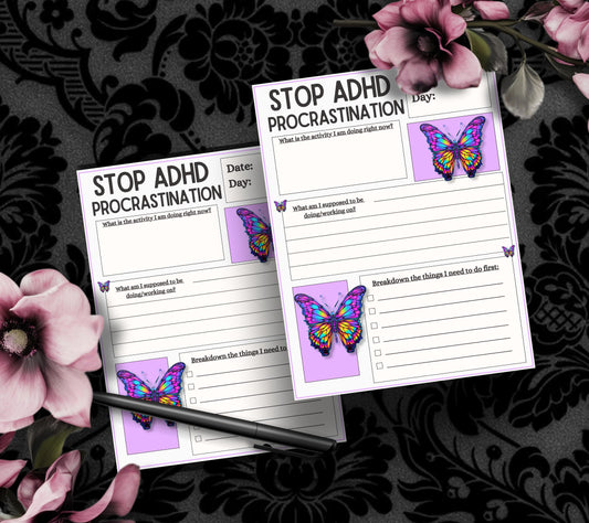 ADHD Procrastination Notepad: Daily Planner, 50 Tear-Off Pages Gothic Garage