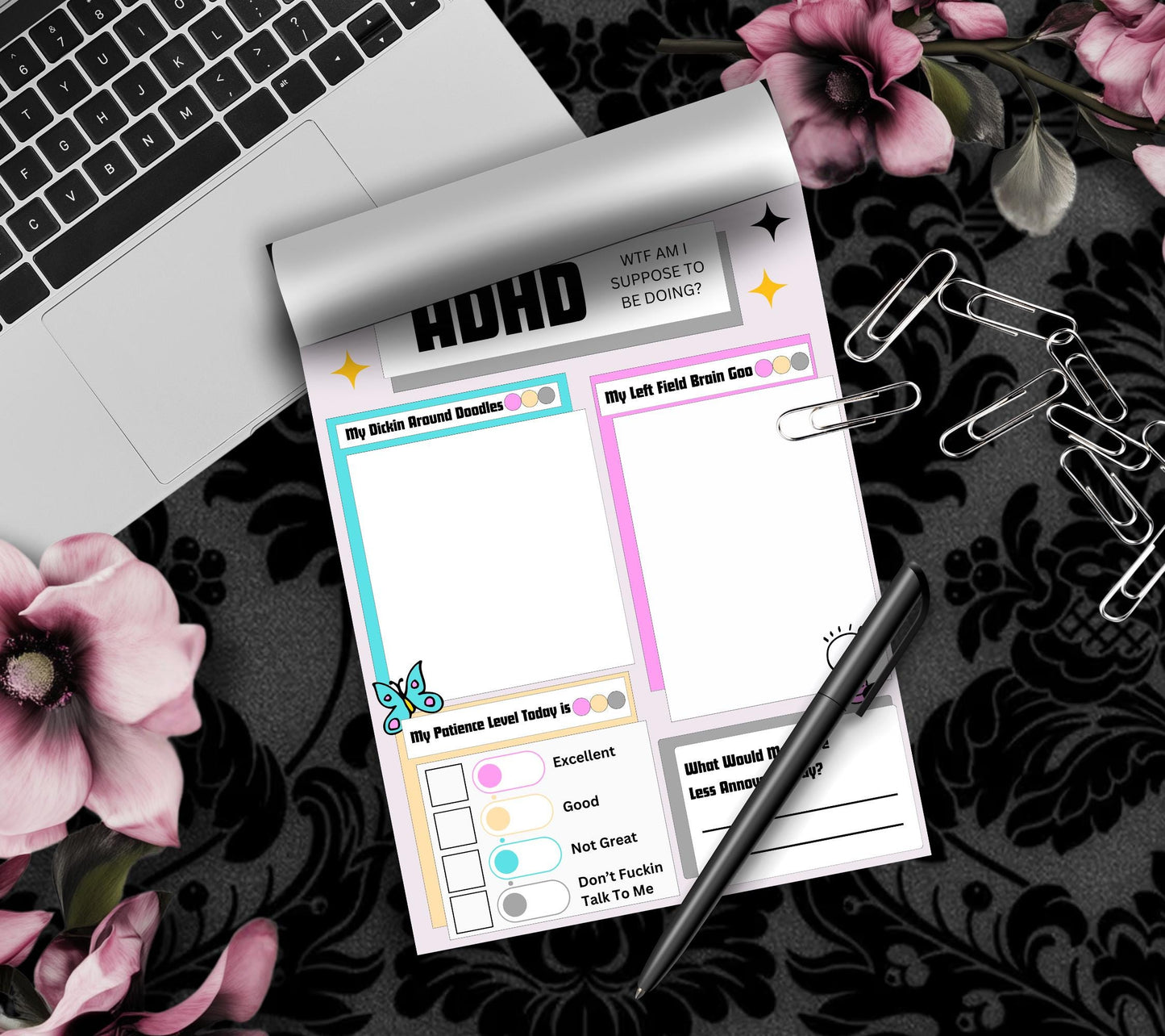 Adult ADHD Humor Notepad, Sarcastic & Sassy, Perfect Gift for Adults Coping with ADHD, Coworkers and Friends