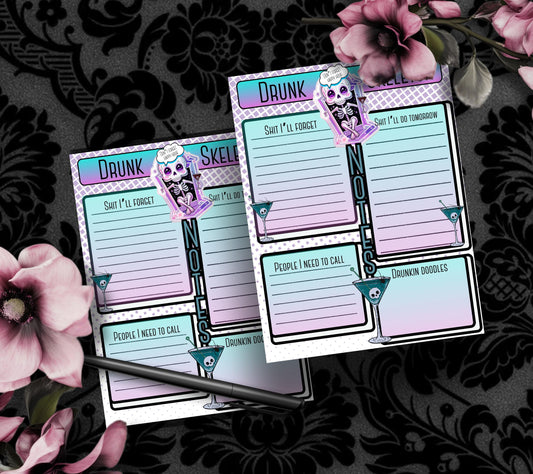 Gothic Kawaii Drunk Skeleton Notepad: Task Management Stationery Gothic Garage