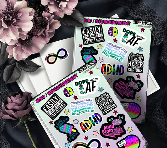 ADHD/Neurodivergent Funny & Sarcastic Sticker Sheet, Budget Friendly Gift for Friends, Collecting and Scrapbooking