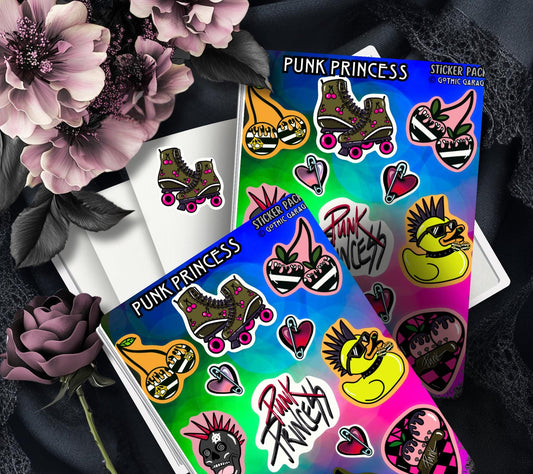 Punk Princess Sticker Sheet – Grunge Aesthetic - Perfect for Rebels, Punks Scrapbooking & Collecting or Showing Off Gothic Garage