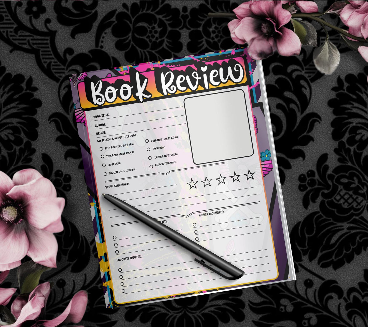 Spooky Pop Art Book Review Tear-Off Notepad – 50 Sheets of Aesthetic Reader Review Pages for Bookworms, Bloggers & Booktok