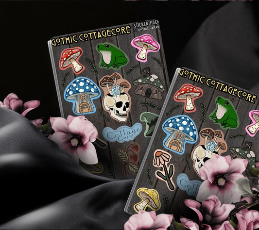 Cottagecore Gothic Sticker Sheet – Frogs, Fungi & Forest Magic for Your Cozy-Creepy Vibe Gothic Garage