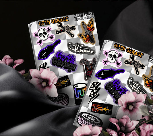 Goth Garage Sticker Sheet – Hot Rods, Hellfire & Hardcore Aesthetic Gothic Garage