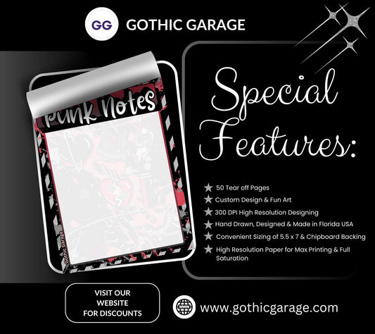 Punk Notes Notepad: Grunge Alt Stationery for Rebels - 50 Tear-Off Sheets Gothic Garage