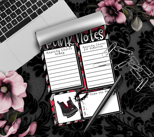 Punk Notes Notepad: Anarchy Chores Stationery for Alt Girls Gothic Garage