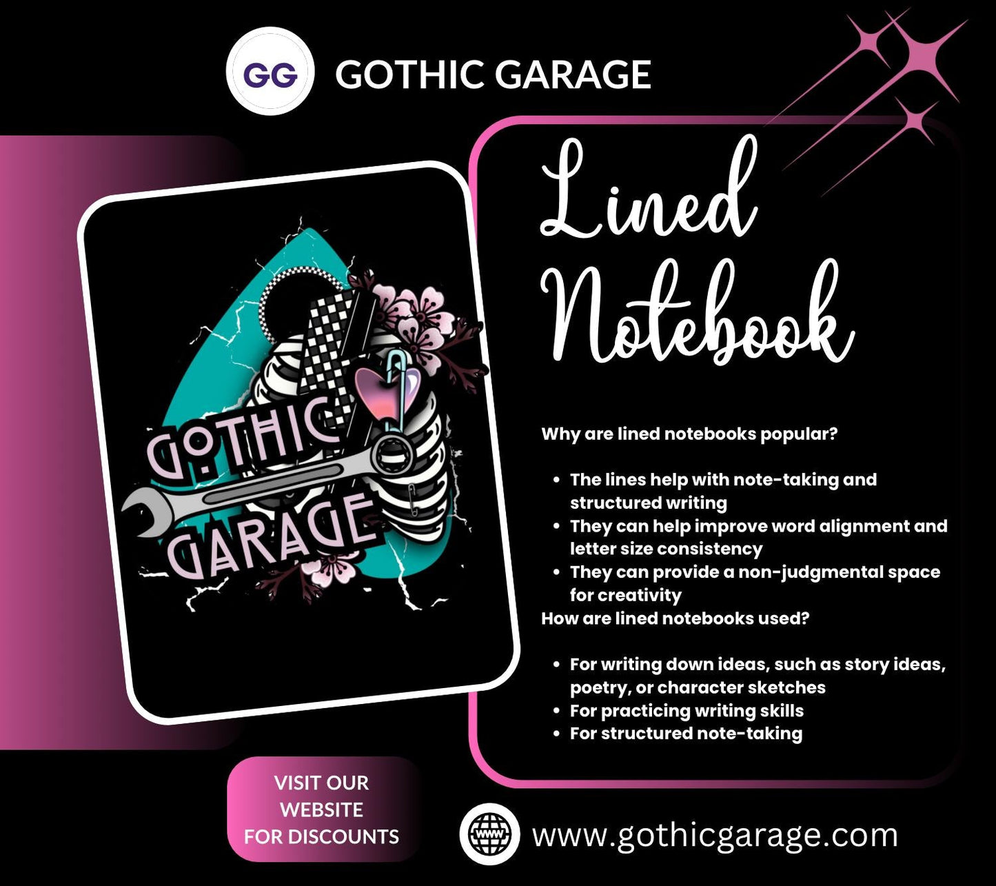 1950’s Goth Female Glamour Notebook - Hand Drawn Detail – 160 Lined Pages for Daily Tasks, Notes, and Personal Writing