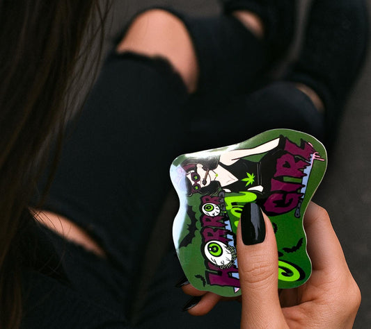 Horror Stoner Girl Waterproof Sticker – Vintage/Retro Gothic Design