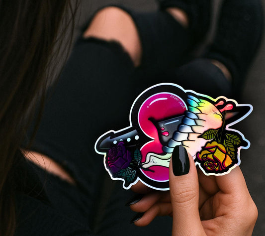 Dark Oddity Romance Waterproof Sticker - Skeleton Bone & Roses, Glossy or Holographic Options - Perfect for Laptops, Journals and Much More Gothic Garage