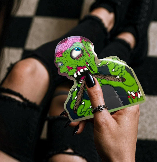 Blunt Brains – Zombie Stoner Die Cut Waterproof Sticker- A little undead, a lotta baked