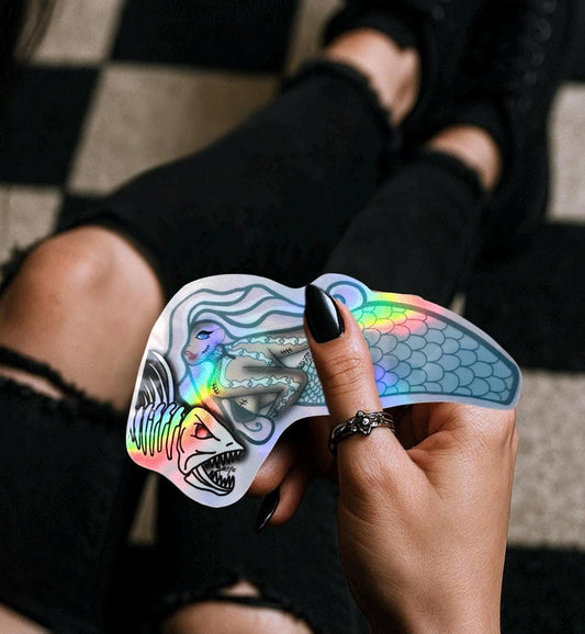 Undead Piranha Mermaid Sticker: Gothic Waterproof Die Cut Gothic Garage