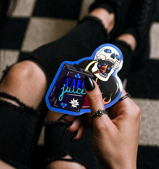 FAFO Juice Skull Sticker: Gothic Sarcasm, Waterproof Vinyl (Glossy or Holographic)