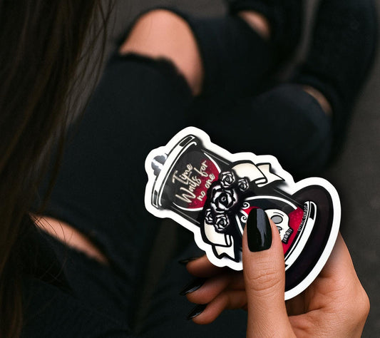 Skull Hourglass Sticker: Gothic Waterproof Die Cut, Glossy or Holographic Gothic Garage