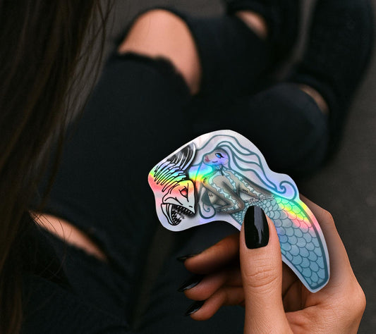 Undead Piranha Mermaid Sticker: Gothic Waterproof Die Cut Gothic Garage