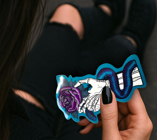 Gothic Snake & Purple Rose Sticker: Waterproof Vinyl Die Cut