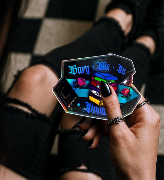 Gothic Book Nerd Coffin Sticker: Dark Academia Waterproof Vinyl