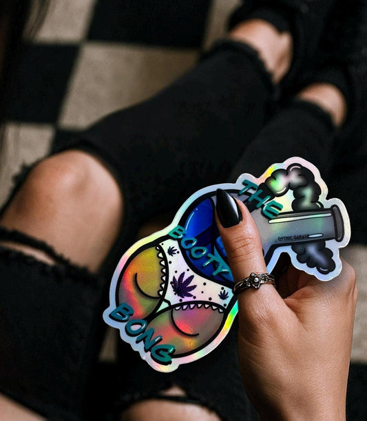 Marijuana Booty Bong- Goth Waterproof Sticker – Where Fun Meets Plant-Powered Vibes! - Perfect for Scrapbooking and Collecting
