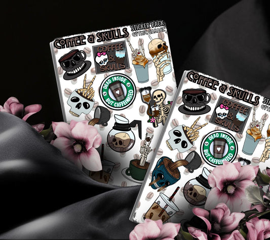 Coffee & Skulls – Gothic Sticker Sheet Coffee Skeletons– Perfect for Coffee Lovers Gothic Garage