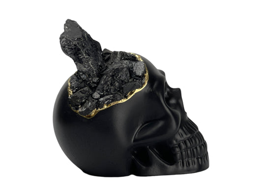 Black Tourmaline Skull Head (black) AURA 8 HOME