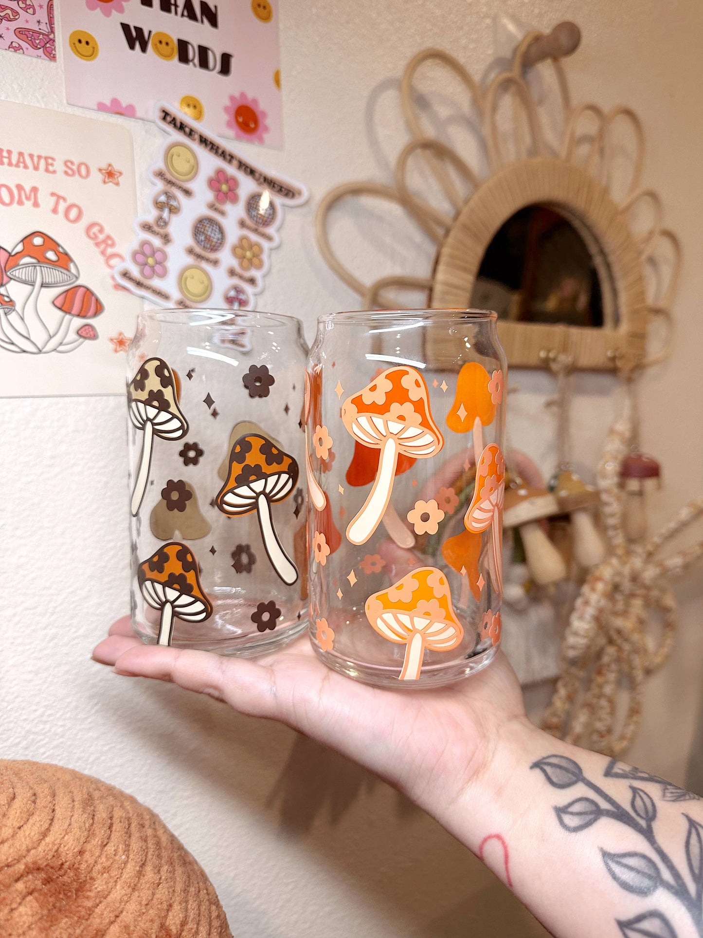 Retro Mushroom Glass Cups