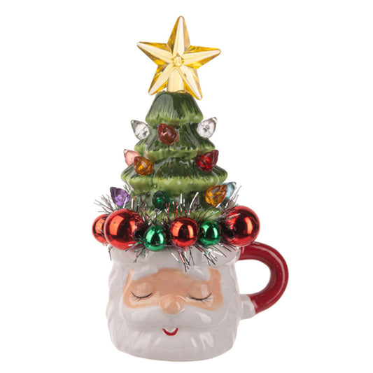 Retro Santa Mug w/Tree Top Lights Up! Quirks!