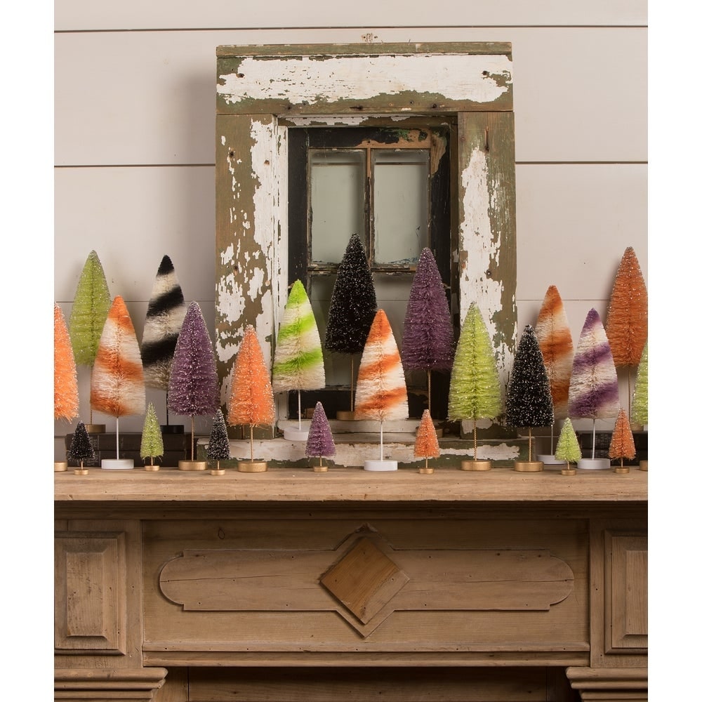 Lime Green Bottle Brush Trees Set of 3 by Bethany Lowe