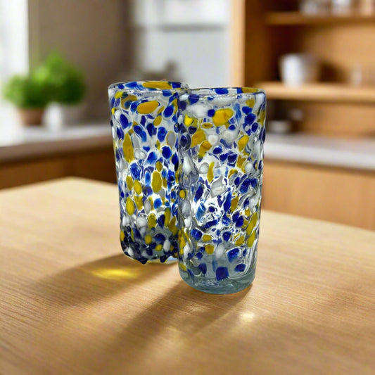 Mexican Double Shot Glass | Blue and Yellow Artisan Barware