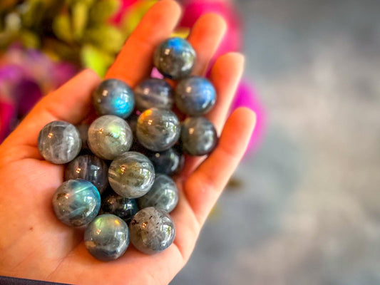 Mini Labradorite Spheres, Crystals and Stones, Labradorite Marble Mandala Gems