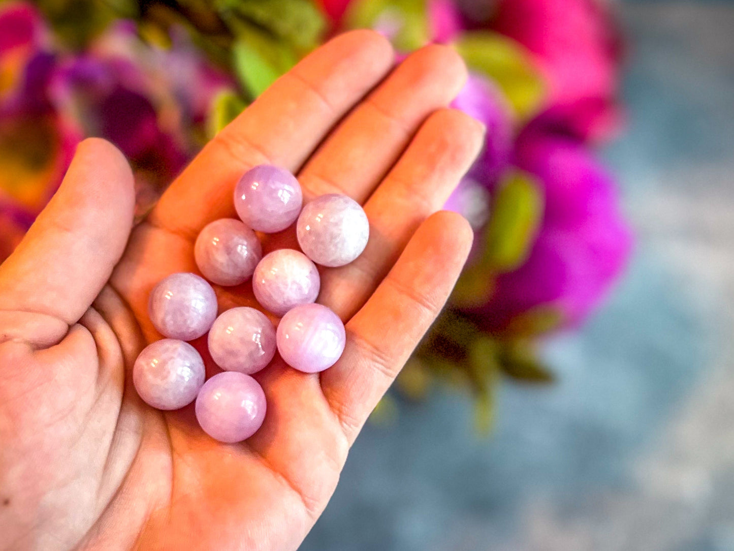 Mini Pink Kunzite Spheres, Crystals and Stones, Pink Kunzite Marble