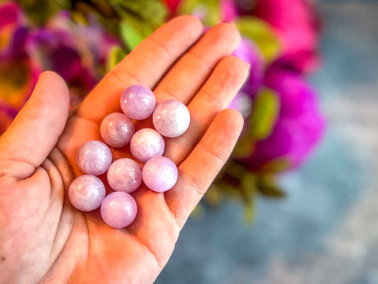 Mini Pink Kunzite Spheres, Crystals and Stones, Pink Kunzite Marble Mandala Gems