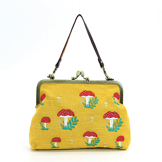 Mushrooms Vintage Kisslock Handbag: Yellow Quirks!