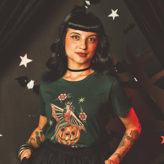 October Child Fitted Tee in Forest Green - SMALL Quirks!