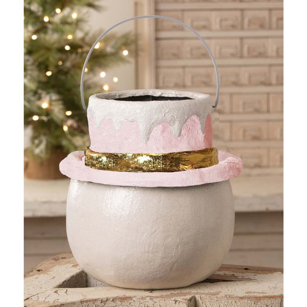 SMALL Pastel Holly Hat Snowman Bucket By Bethany Lowe Designs