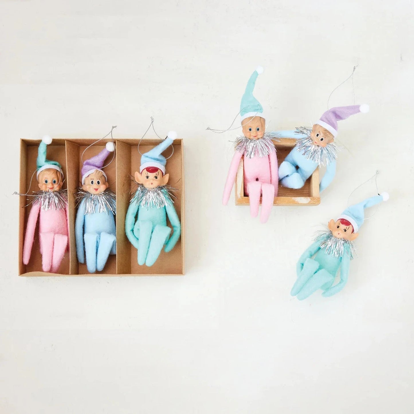 Pastel MCM KneeHugger Elf Ornaments, Set of 3 Vintage Reproduction Quirks!