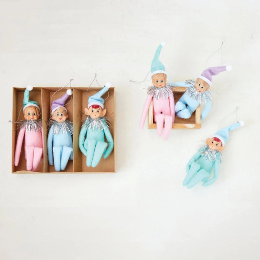 Pastel MCM KneeHugger Elf Ornaments, Set of 3 Vintage Reproduction Quirks!