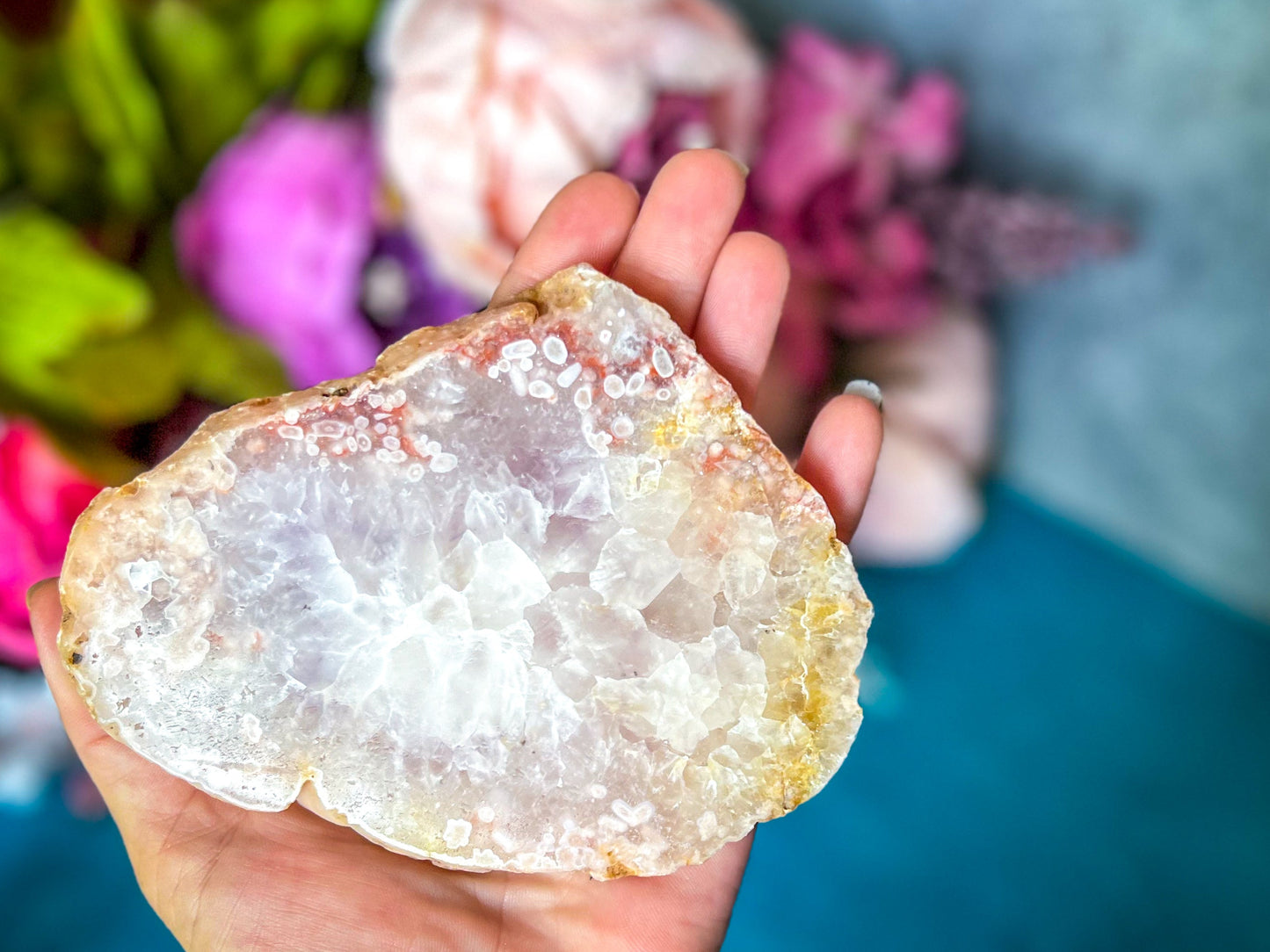 Beautiful Pink Flower Agate Slices, Polished Flower Agate Slabs, Pink Cherry Blossom Agate Polished Slab
